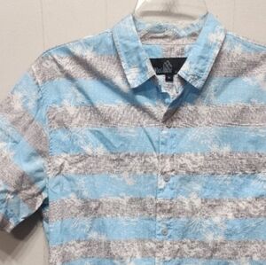 Molokai Surf Co Button Up‎ Shirt Medium Blue Striped Hawaiian Aloha Beach B637